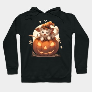 Kawaii cat witch on a halloween pumpkin Hoodie